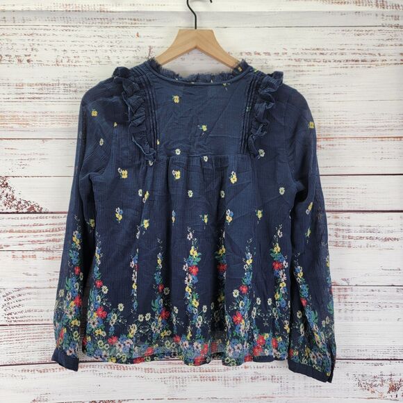 Sea New York Blouse Size 2 Top Floral Peasant V-Neck Tassel Ruffle Long Sleeve - Picture 12 of 14